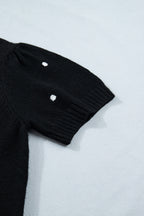 Black polka dot bubble short sleeve sweater by Dear-Lover, elegant design with a loose fit, made of viscose, polyester, and polyamide.