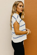 Blue striped Batwing Sleeve Sweater Tee from Dear-Lover, featuring a relaxed fit and soft acrylic fabric for casual comfort.