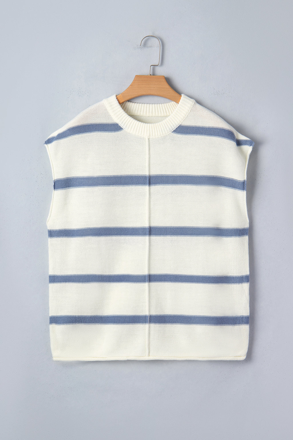 Blue striped batwing sleeve sweater tee by Dear-Lover, featuring a relaxed fit and cozy acrylic fabric, perfect for casual wear.