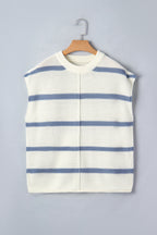 Blue striped batwing sleeve sweater tee by Dear-Lover, featuring a relaxed fit and cozy acrylic fabric, perfect for casual wear.