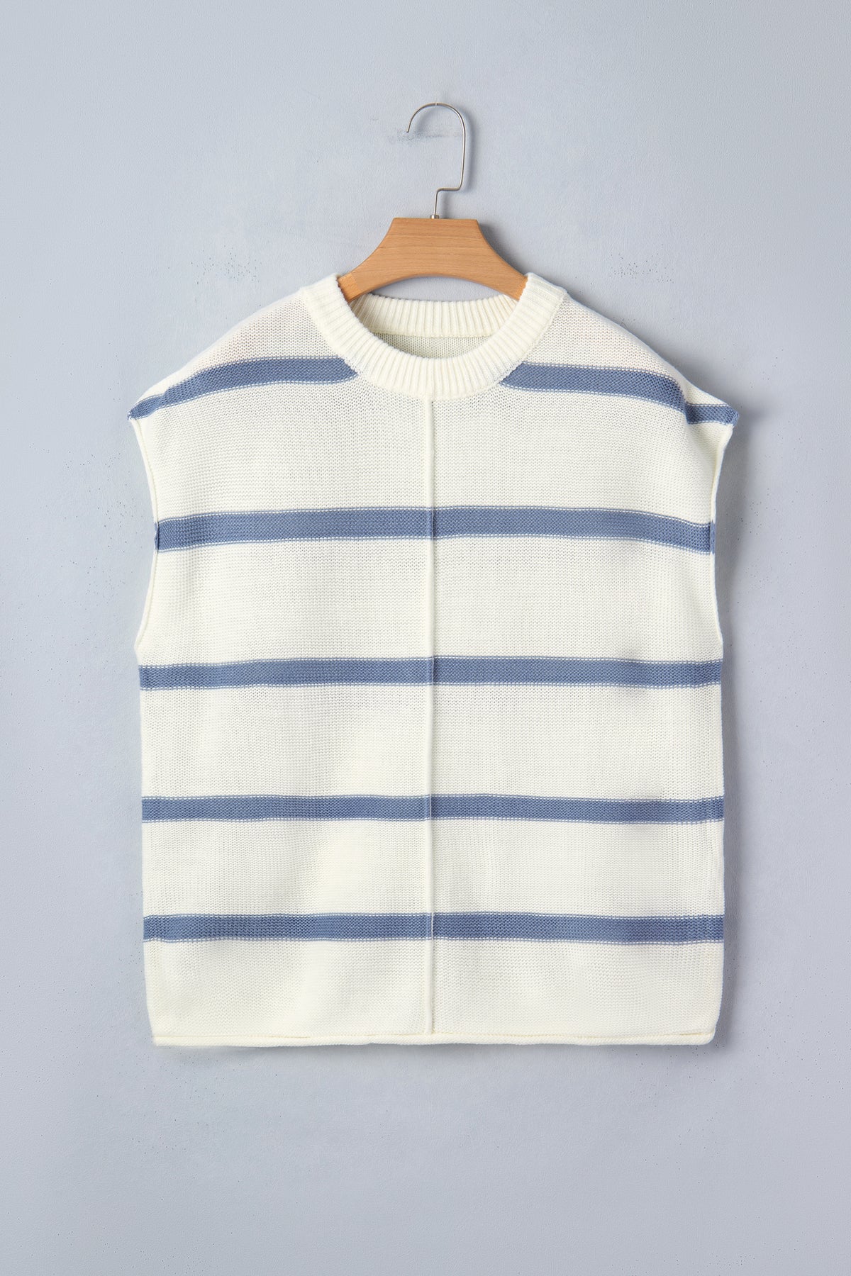 Blue striped batwing sleeve sweater tee by Dear-Lover, featuring a relaxed fit and cozy acrylic fabric, perfect for casual wear.