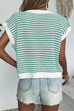 Green stripe ribbed trim knitted sweater vest by Dear-Lover, featuring a loose fit and cozy acrylic-cotton blend.