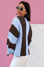 Fushia striped color block thermal textured knit drop shoulder sweater by Dear-Lover, featuring acrylic and cotton blend fabric.