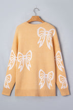 Golden fleece bow pattern loose sweater by Dear-Lover with drop shoulder design, cozy and stylish sweater for casual wear.