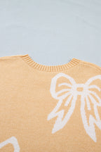 Golden fleece bow pattern drop shoulder loose sweater by Dear-Lover, with a cozy, relaxed fit and stylish design.