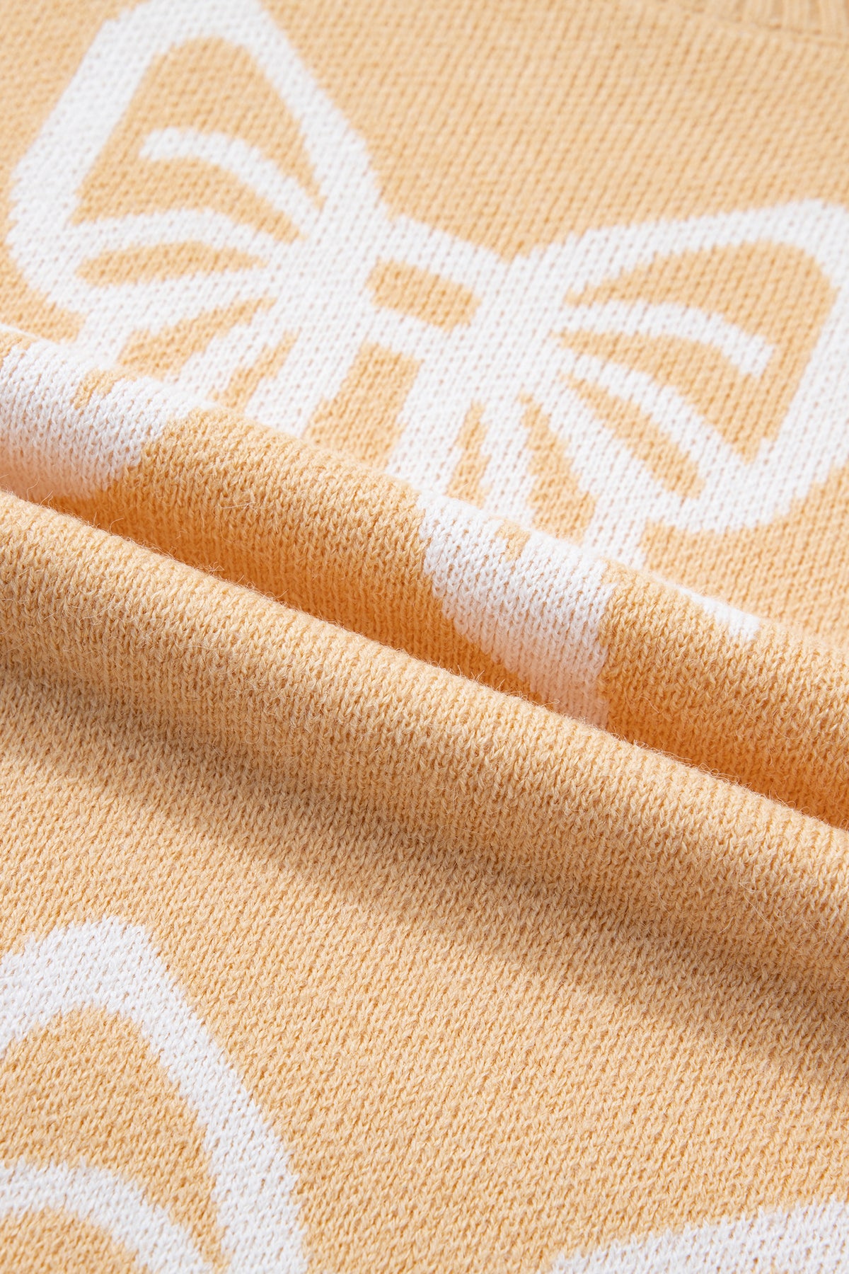 Golden fleece bow pattern drop shoulder sweater from Dear-Lover, loose fit with cozy, stylish design in soft knit fabric.