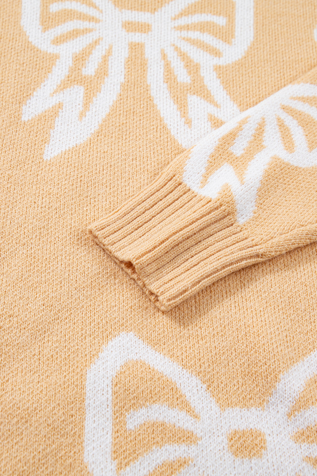 Golden fleece bow pattern drop shoulder sweater by Dear-Lover, loose fit, cozy knit, stylish casual sweater for women.