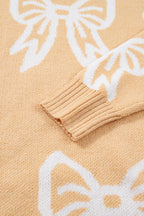Golden fleece bow pattern drop shoulder sweater by Dear-Lover, loose fit, cozy knit, stylish casual sweater for women.