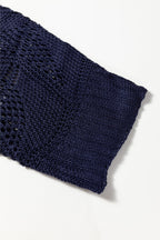 Navy blue Dear-Lover hollow out knit 7/8 sleeve casual sweater, made of 100% acrylic, with a stylish, breathable design.