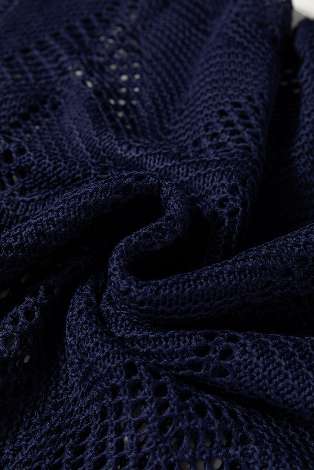 Navy blue Dear-Lover hollow out knit 7/8 sleeve casual sweater with a relaxed fit, suitable for everyday wear.