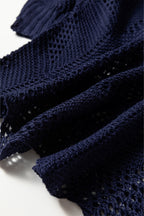 Navy blue hollow-out knit 7/8 sleeve casual sweater by Dear-Lover, made of lightweight acrylic, perfect for relaxed everyday wear.
