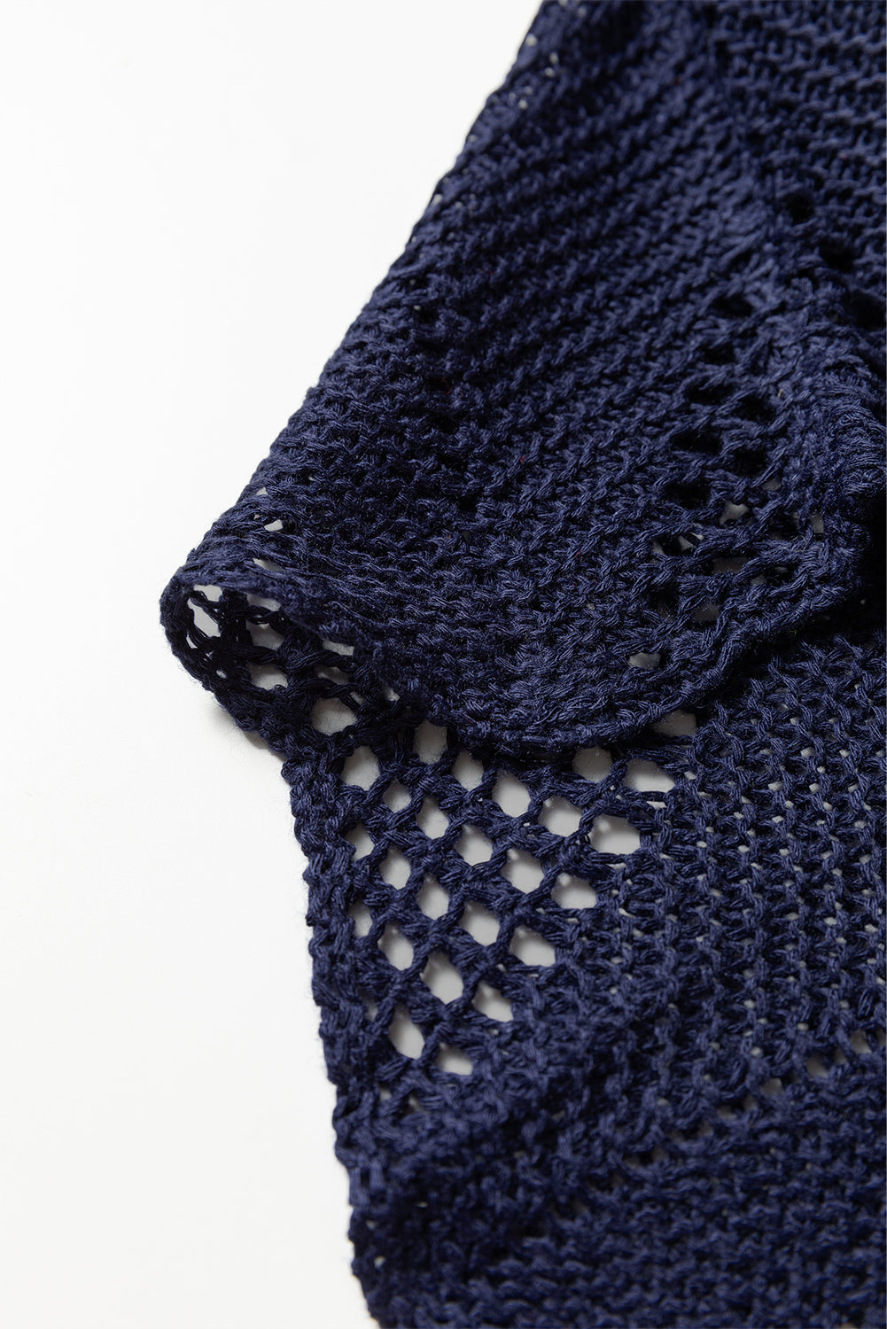 Navy blue Dear-Lover hollow out knit 7/8 sleeve casual sweater with a textured design, perfect for a relaxed, stylish look.