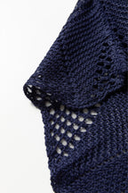 Navy blue Dear-Lover hollow out knit 7/8 sleeve casual sweater with a textured design, perfect for a relaxed, stylish look.