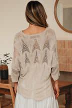 Navy blue Hollow Out Knit 7/8 Sleeve casual sweater by Dear-Lover, made of acrylic, featuring a stylish open-knit design.