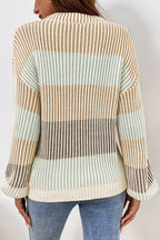 Pink colorblock textured knit sweater with bubble sleeves from Dear-Lover, featuring a cozy cotton and acrylic blend.