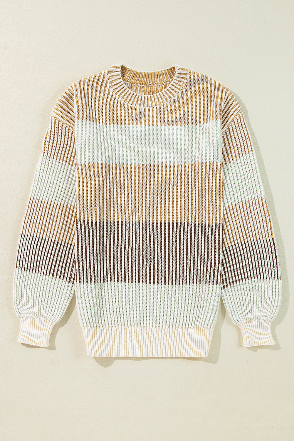 Pink colorblock textured knit sweater with bubble sleeves from Dear-Lover, featuring a cozy cotton-acrylic blend.