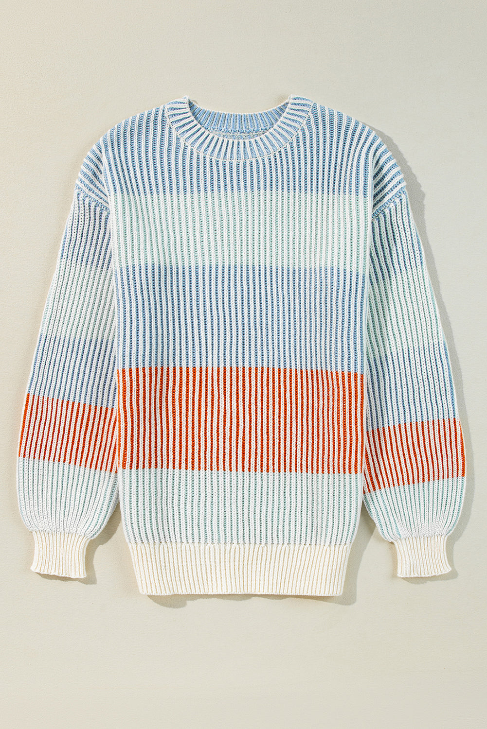 Pink colorblock textured knit sweater with bubble sleeves from Dear-Lover, featuring a cozy cotton-acrylic blend.