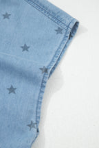 Dear-Lover Blue Star denim shirt with double chest pockets, short sleeves, allover print, made of cotton and elastane.
