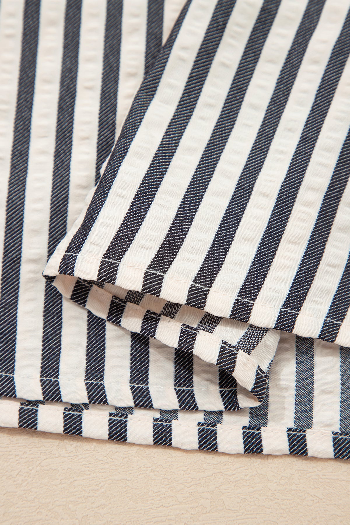 Black stripe polo collar blouse with half-zip, short puff sleeves, made of polyester and viscose, from Dear-Lover.