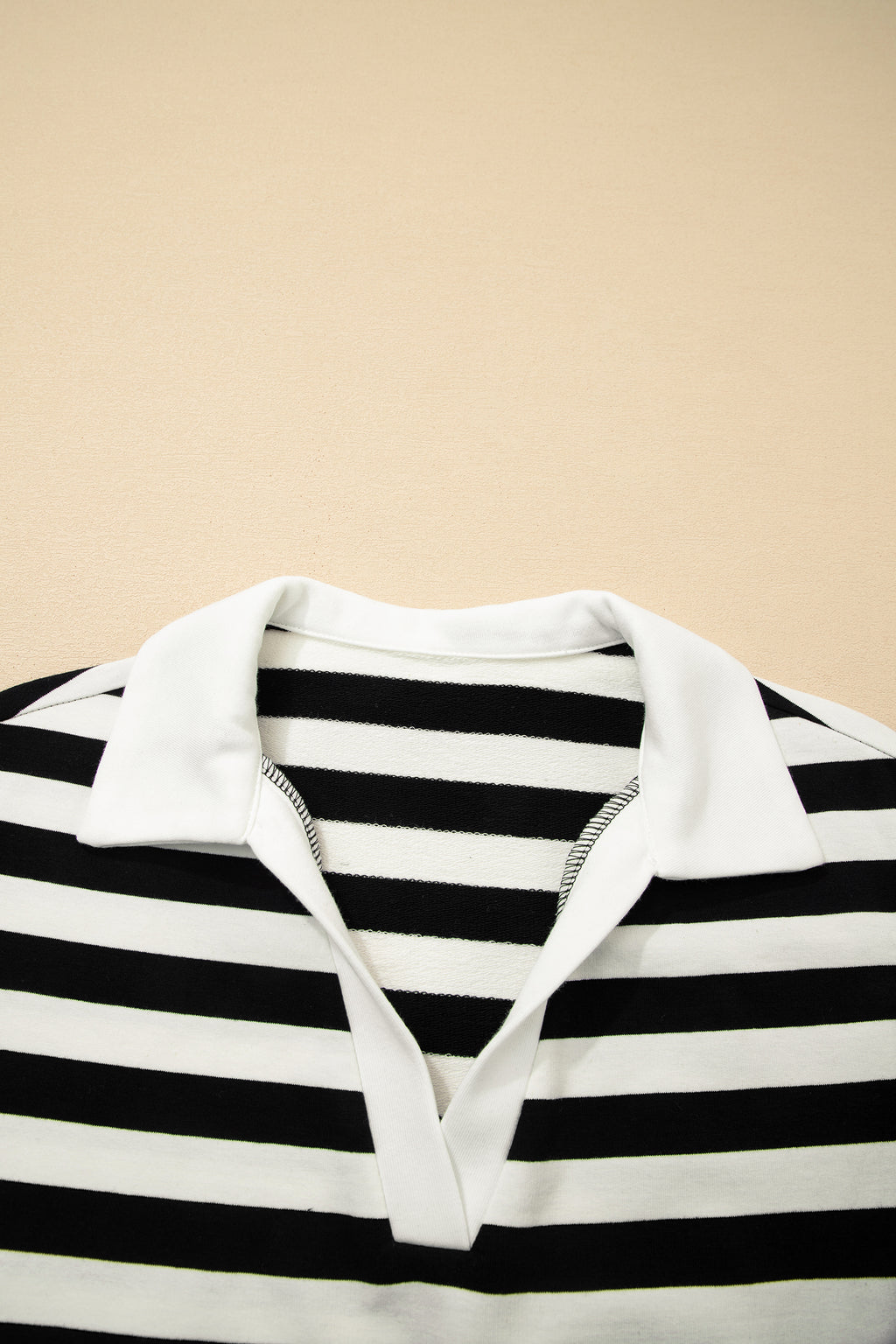 Black stripe collar V-neck ruffled short sleeve blouse by Dear-Lover, featuring a stylish design and comfortable cotton-elastane fabric.