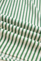 Green stripe collared split neck blouse with short bubble sleeves by Dear-Lover Dropshipping, made of polyester and viscose fabric.