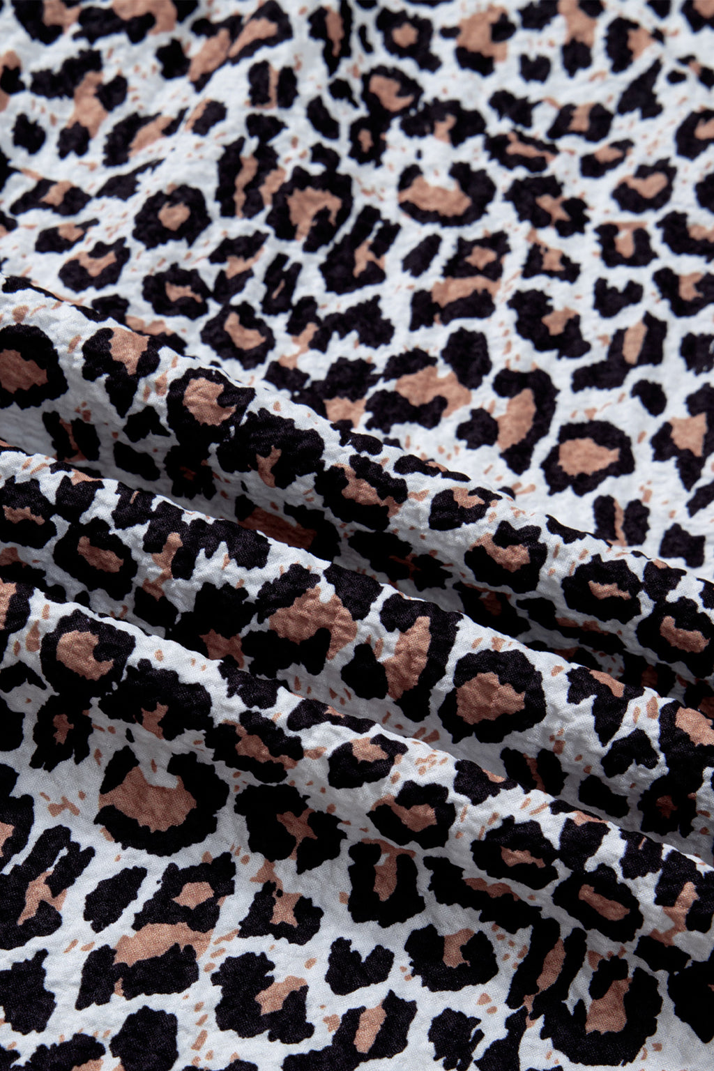 Khaki leopard print blouse with contrast frilled V-neck trim from Dear-Lover, featuring long sleeves and stylish design.