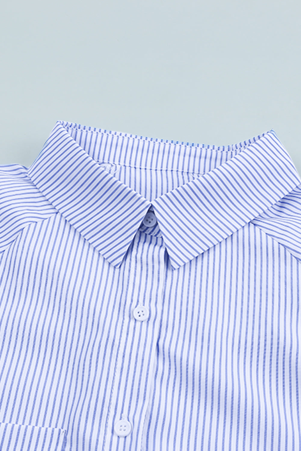 Sky blue smocked cuffed striped boyfriend shirt with pocket from Dear-Lover, made of lightweight polyester, casual and stylish top.