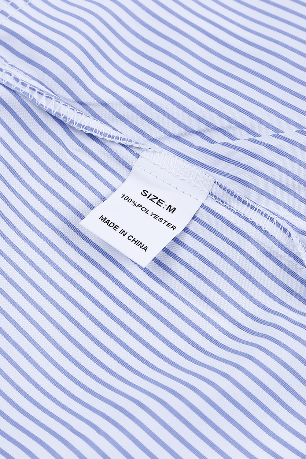 Sky blue smocked cuffed striped boyfriend shirt with pocket, Dear-Lover blouse, made of lightweight polyester, casual and stylish.