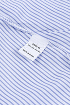 Sky blue smocked cuffed striped boyfriend shirt with pocket, Dear-Lover blouse, made of lightweight polyester, casual and stylish.