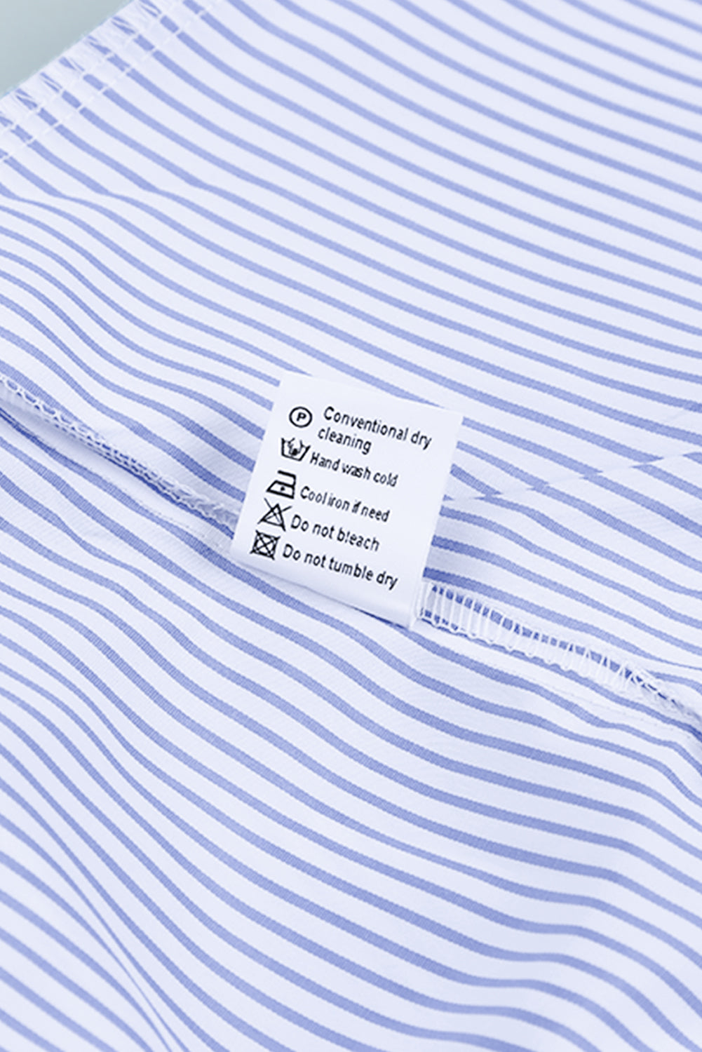 Sky blue smocked cuffed striped boyfriend shirt with pocket, casual blouse from Dear-Lover Dropshipping, made of lightweight polyester.