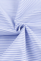 Sky blue smocked cuffed striped boyfriend shirt with chest pocket, made of polyester, from Dear-Lover Tops and Blouses collection.