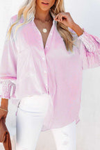 Sky blue smocked cuffed striped boyfriend shirt with pocket from Dear-Lover, made of lightweight polyester, perfect for casual wear.