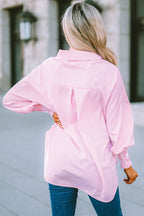 Sky-blue smocked cuffed striped boyfriend shirt with pocket from Dear-Lover, made of lightweight polyester, casual and stylish top.