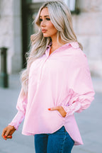Sky-blue smocked cuffed striped boyfriend shirt with pocket, casual blouse from Dear-Lover Dropshipping.