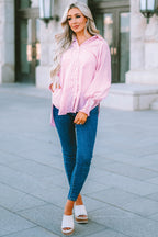 Sky-blue smocked cuffed striped boyfriend shirt with pocket from Dear-Lover, made of lightweight polyester, perfect for casual wear.