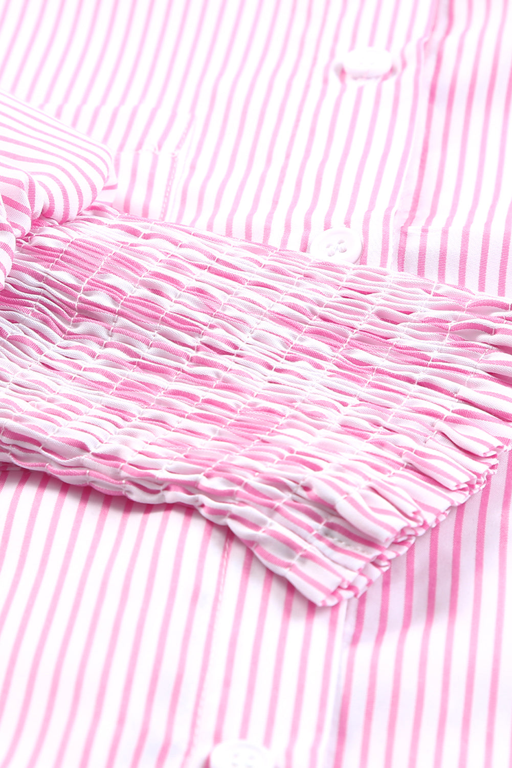 Sky blue smocked cuffed striped boyfriend shirt with pocket from Dear-Lover, casual blouse for women, made of 100% polyester.