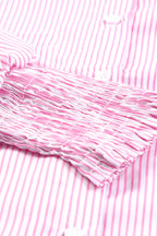 Sky blue smocked cuffed striped boyfriend shirt with pocket from Dear-Lover, casual blouse for women, made of 100% polyester.