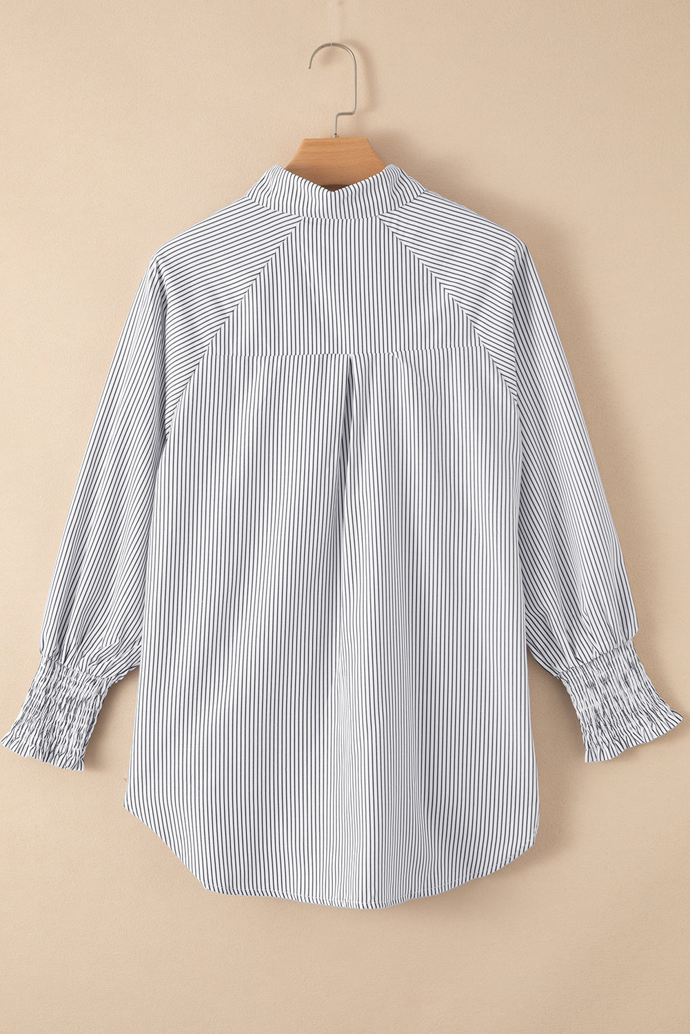 Sky-blue smocked cuffed striped boyfriend shirt with pocket from Dear-Lover, made of polyester, casual and stylish top.