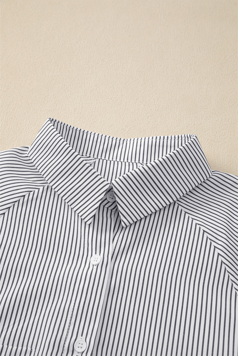 Sky blue smocked cuffed striped boyfriend shirt with chest pocket, made of lightweight polyester from Dear-Lover.
