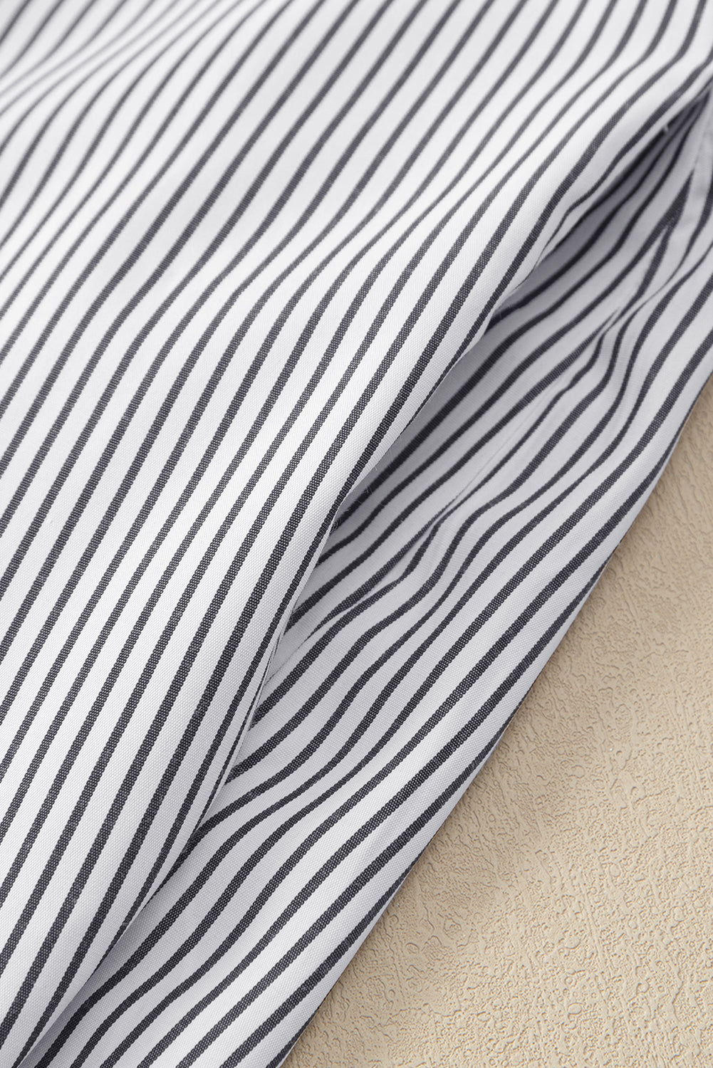 Sky blue smocked cuffed striped boyfriend shirt with pocket, made of polyester, from Dear-Lover Tops and Blouses collection.