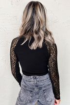Black Leopard Mesh Patchwork Knit Long Sleeve Top by Dear-Lover featuring leopard print, mesh fabric, and a fitted knit design.