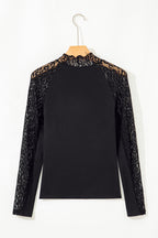Black leopard mesh patchwork knit long sleeve top from Dear-Lover, featuring a fitted design with leopard print and contrast patchwork details.