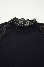 Black leopard mesh patchwork knit long sleeve top from Dear-Lover featuring a fitted design and contrasting patchwork details.