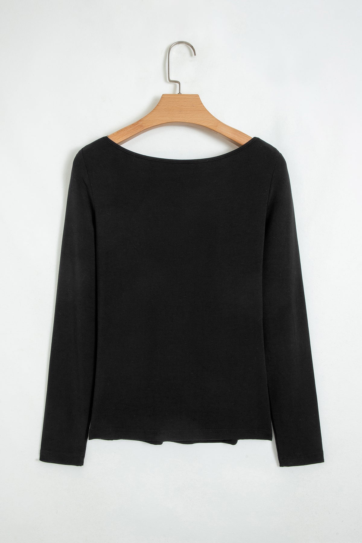 Black lace trim long sleeve slim top by Dear-Lover with an elegant neckline and fitted design, made from viscose and elastane.