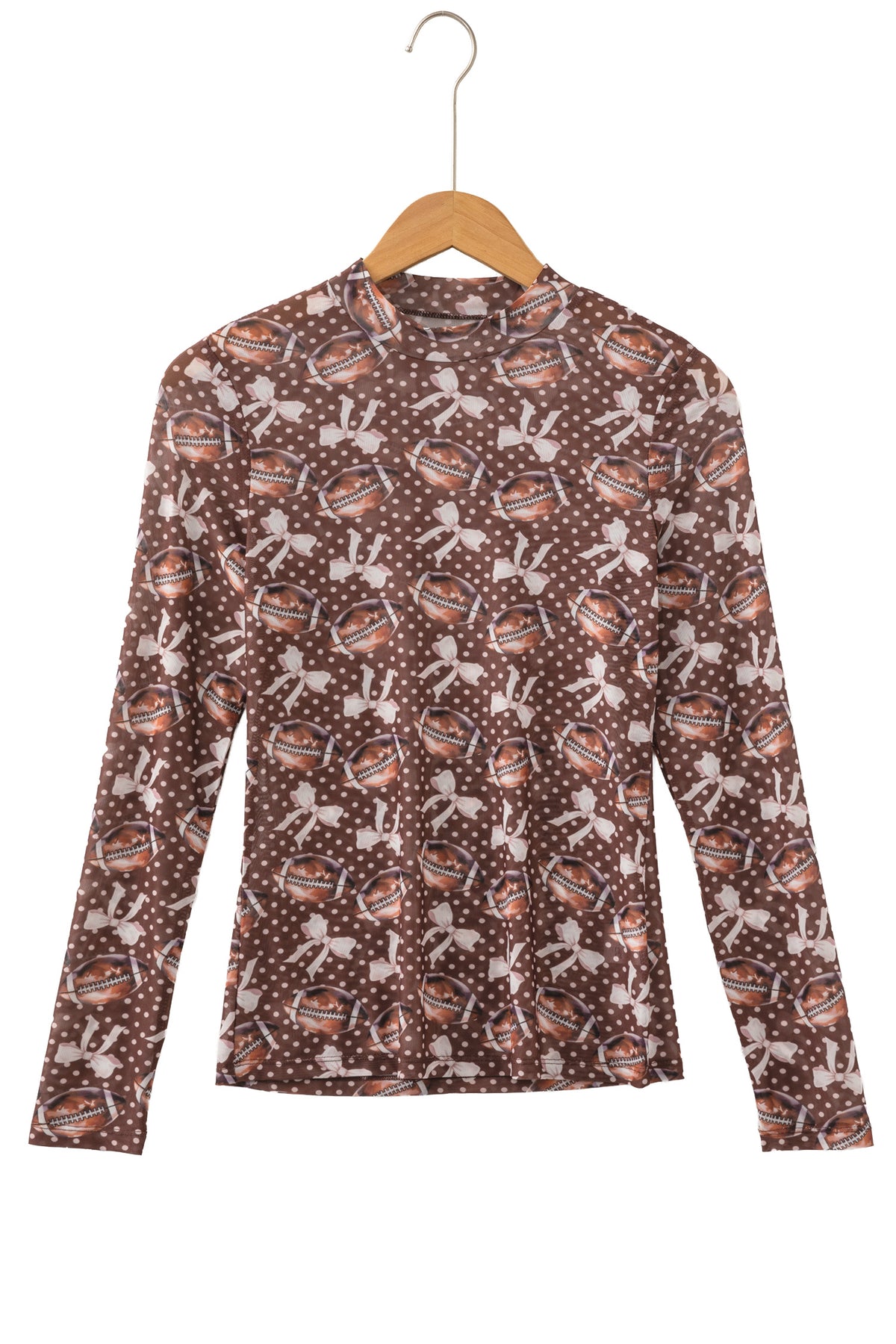 Brown Dear-Lover Game Day Vibes mesh long sleeve top featuring a stylish, breathable design for casual or sports wear.