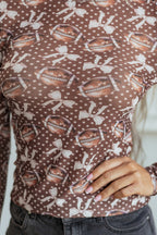 Brown Dear-Lover Game Day Vibes mesh long sleeve top, stylish and breathable long sleeve shirt for sports or casual wear.