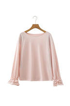 Pink ruffle sleeve long sleeve pullover top by Dear-Lover, loose fit, lightweight gossamer fabric, perfect for casual wear.