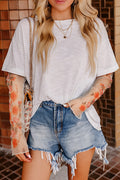 Dear-Lover faux two-piece floral long sleeve patchwork tee, white polyester-viscose-elastane long sleeve top with floral design.