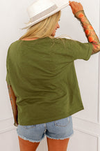 Dear-Lover floral long sleeve patchwork tee, white faux two-piece design, casual long sleeve top with floral pattern and comfortable fabric.