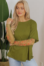 Dear-Lover floral long sleeve patchwork tee, white faux two-piece long sleeve top with floral design and comfortable fabric blend.